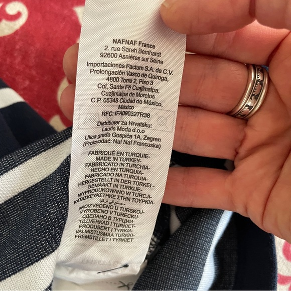 NAF NAF Blue and White Striped Shirt with Red Trim and Heart XS - Picture 7 of 9